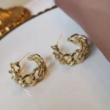 Brincos de corrente simples anel de ouro cor metal redondo hoop brincos moda círculo aros brincos de declaração para mulher festa jewery