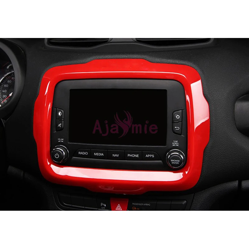 

Car Styling Interior Red Color Audio Screen Cover Panel Overlay Trim Kit Plate 2016 2017 For Jeep Renegade Accessories