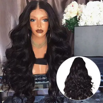 

Women Fashion Hairpiece Realistic Fluffy Black Long Curly Synthetic Wig Hair Cover Styling Accessory