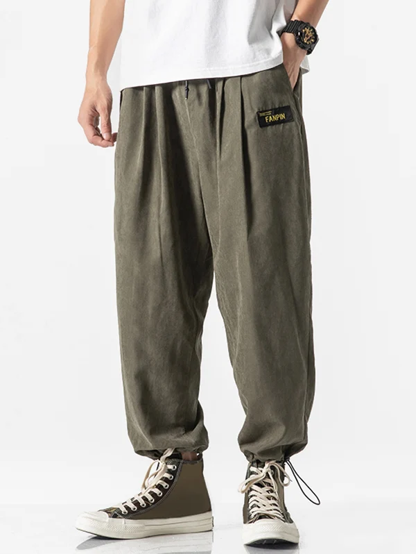 ZAFUL Men'S Solid Color Applique Pants Trousers Loose Jogging Elasticity Sports Pants Hip Hop Fashion Men Chic Casual Pants - Цвет: Army Green