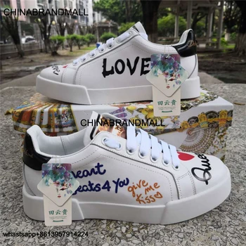 

New Women Casual Shoes Lace-up Floral Vulcanize Shoes All-match Spring beautiful White Shoes