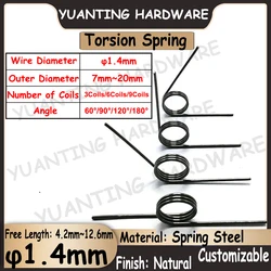 10Pcs Wire Diameter 1.4mm 3/6/9Coils Spring Steel V-spring Torsion Springs Hairpin Spring 180/120/90/60 Degree