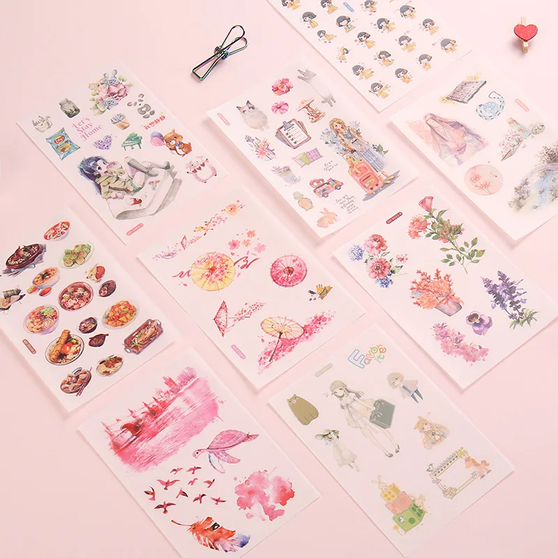 New 6pcs Cartoon Self-adhesive Paper Stationery Stickers Scrapbooking Kawaii Diary Handmade Label DIY Ablum Decor Journal Decals |