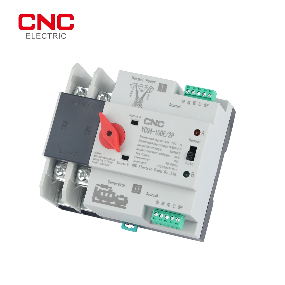 CNC Din 레일 2P ATS 이중 전원 자동 전환 스위치 전기 선택기 스위치 무정전 전원 63A 100A
