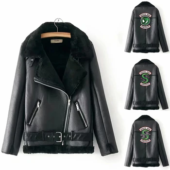 

Women Winter Warm Motorcycle Velvet Jacket RIVERDALE Print Lapels Fur Thick Female Version Plus Velvet Jacket 2019 Bomber Jacket