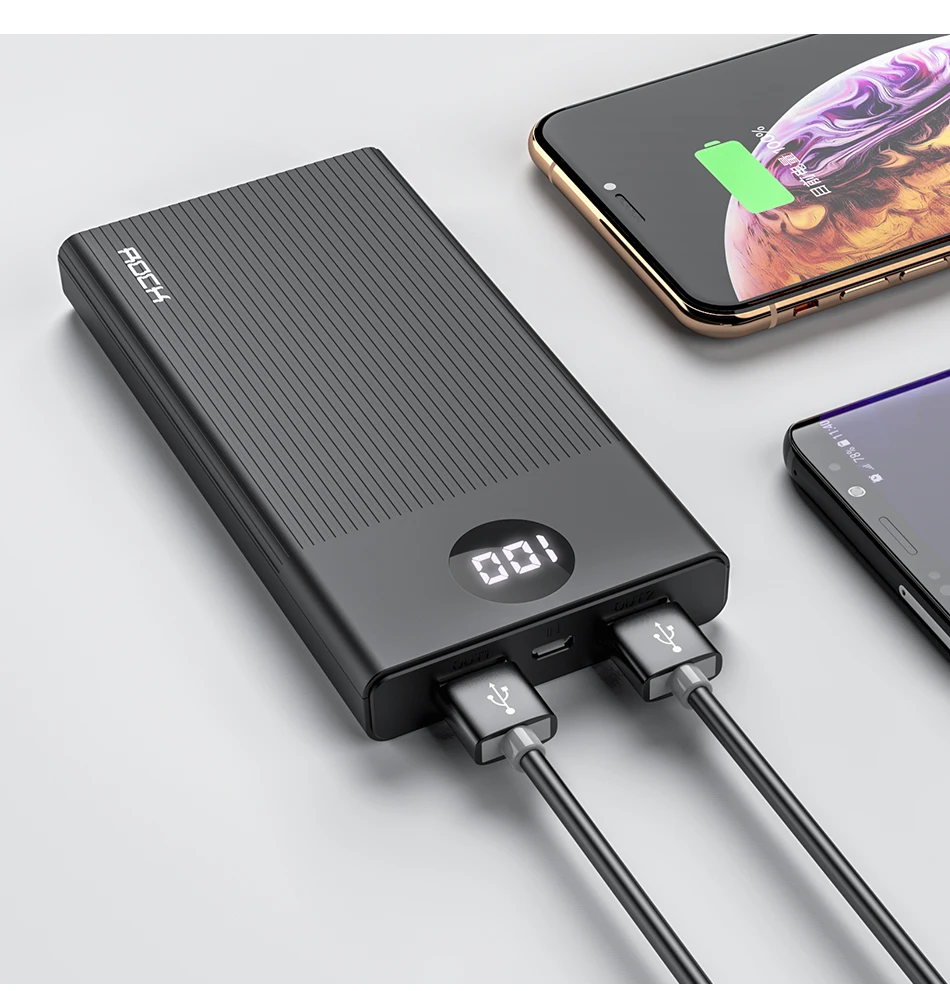 ROCK power Bank 10000 мАч портативное зарядное устройство 10000 мАч USB PoverBank Внешнее зарядное устройство для Xiaomi Mi 9 8 iPhone