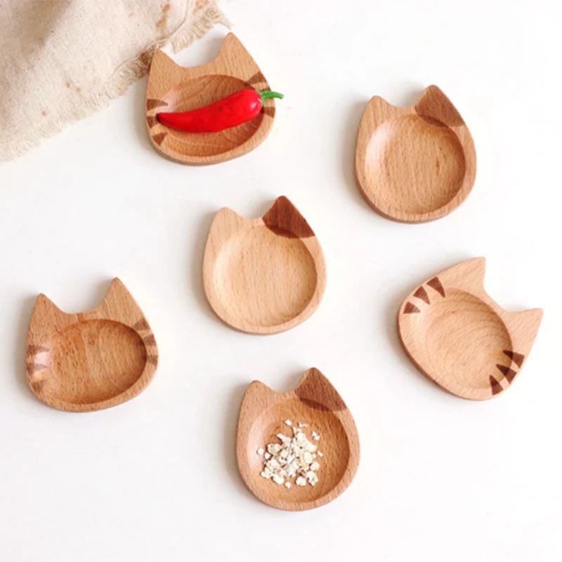 2Pcs Wooden Dishes Plates Kids Cute Handmade Tray Sushi Snack Fruit Sauce Dish Kitchen Accessories Restaurant Hotel Home Vegetab
