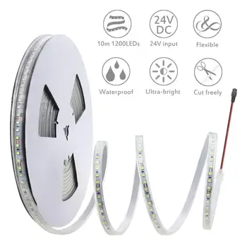 

LED Strip Lights Waterproof Daylight 24V DC 32.8ft 1200 LEDs 2835 SMD Cool White 6000K Outdoor LED Flexible Tape for Kitchen Gar