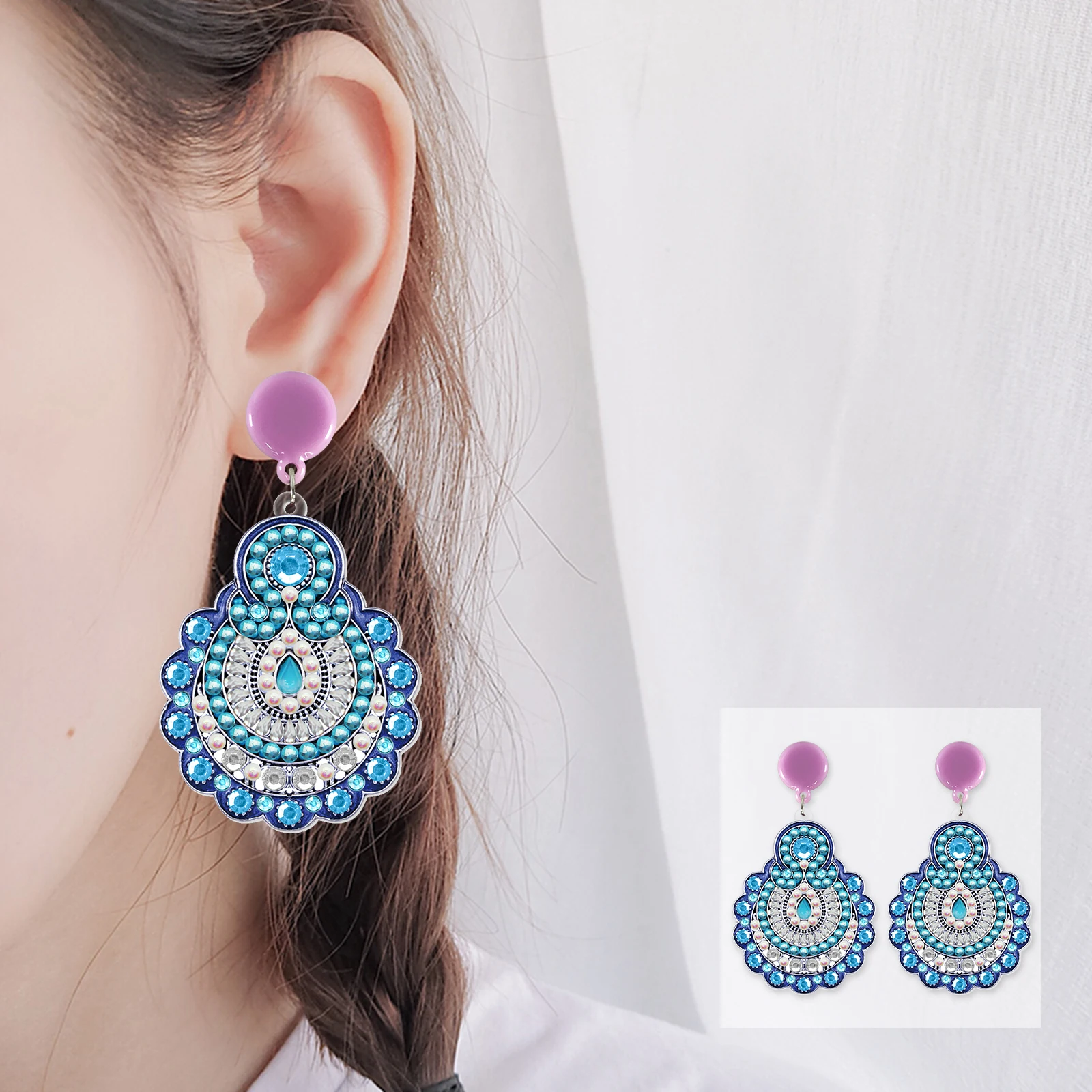 5D Mosaic Diamond Earrings DIY Painting Kit Resin Drilling Ear Dangles Jewelry Christmas Gift for Girl Women Cross Stitch Craft