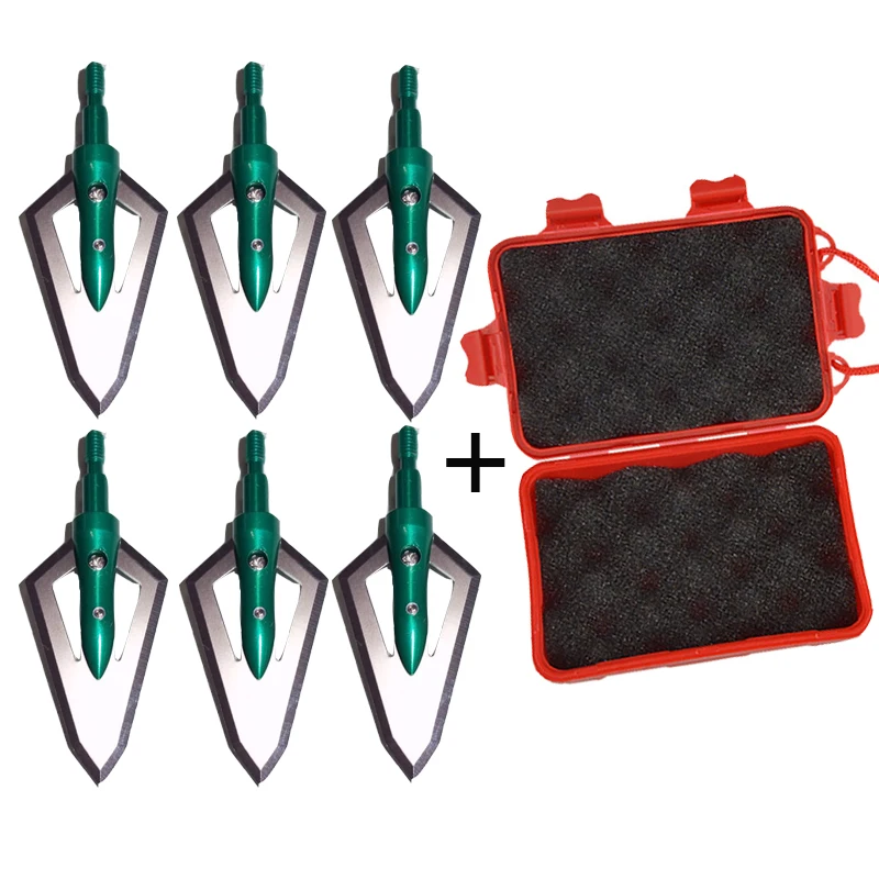 6 green and red box 6 шт., для стрельбы из лука, с фиксированным 2 лезвием, наконечники стрелы, острые стальные лезвия, 100 зерна, с коробкой для блочного Лука и наконечники стрелы для арбалета - Цвет: 6 green and red box