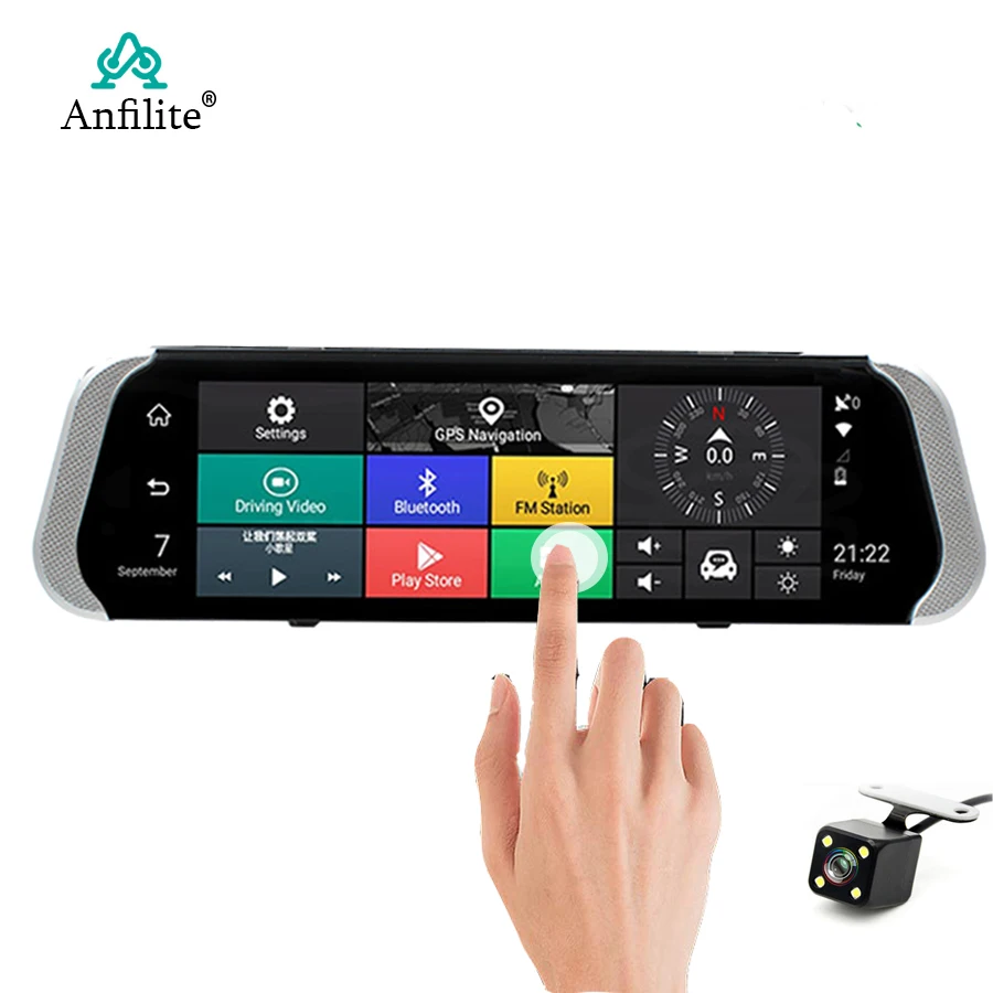 Anfilite 10 дюймов 4G Автомобильный gps навигатор Android Dashcam 2 в 1WiFi Bluetooth ADAS зеркало заднего