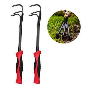 

2Pcs Garden Rake Professional Three Teeth Useful Rake Steel Fork Agricultural Rake Fork Kit Gardening Tool For Park Yard Garden