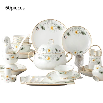 

European Guci Porcelain Tableware Set High-grade Gift Gift Jingdezhen Ceramic Combination Set Bowl and Disk Set Household