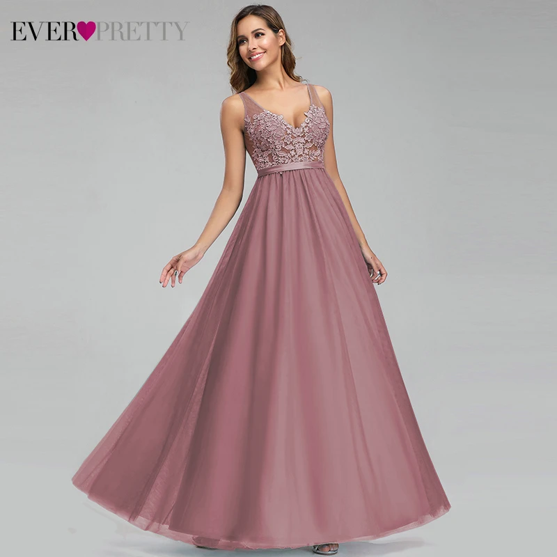 Ever Pretty Dusty Blue Bridesmaid Dresses V-Neck Appliques Elegant Long Dresses For Wedding Party EP00930DB Vestidos De Madrinha