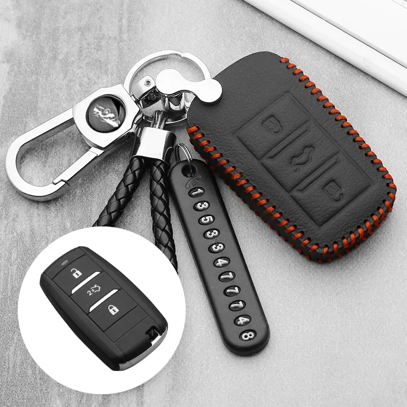 

Car Key Case leather Remote Fob Shell Cover Keychain Car Accessories for Changan Eado CS35 CS75 Oushang A600 A800