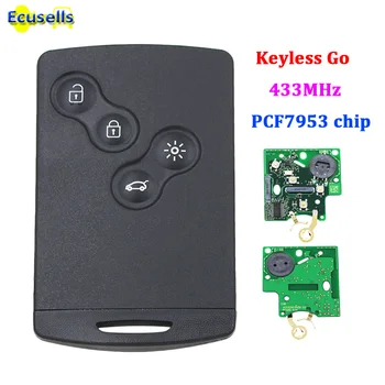 

4 Buttons Passive Keyless Go / Entry Remote Car Key Smart card 433MHz PCF7953 Chip For Renault Clio IV Captur uncut VA2 blade