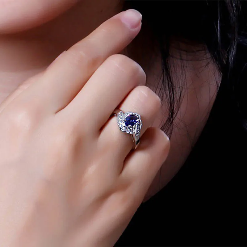 Голубое кольцо с геометрическим узором для женщин, серебро 925, ювелирное изделие с драгоценными камнями, Овальный Сапфир, дизайн, женские трендовые вечерние кольца, подарок