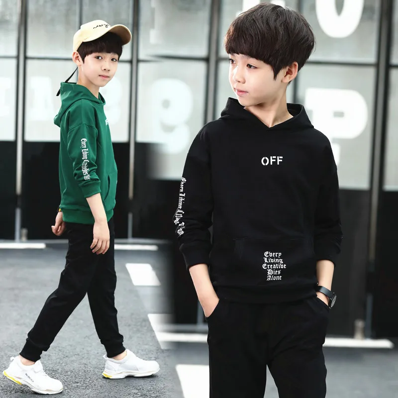 

2019 Autumn New Style Childrenswear BOY'S Korean-style Long Sleeve off Set Middle And Large Children Two-Piece Set