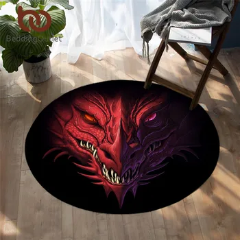 

BeddingOutlet Red Dragon Bedroom Carpets Head of Angry Round Area Rug for Living Room 3D Print Floor Rug Demon Game Play Mat 150