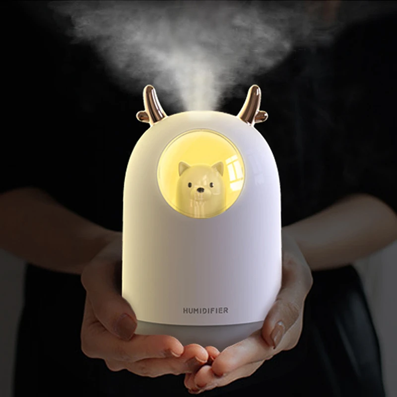 

Home Appliances USB Humidifier 300ml Cute Pet Ultrasonic Cool Mist Aroma Air Oil Diffuser Romantic Color LED Lamp Humidificador