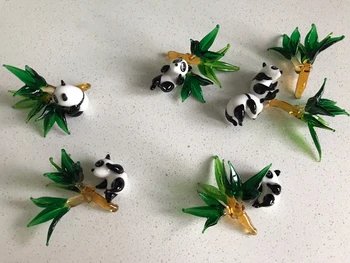 

Handmade colored glaze MINI Panda and bamboo leaves Handmade Sculpture Hand Blown Glass Art Wild Animal Figurine Collectible