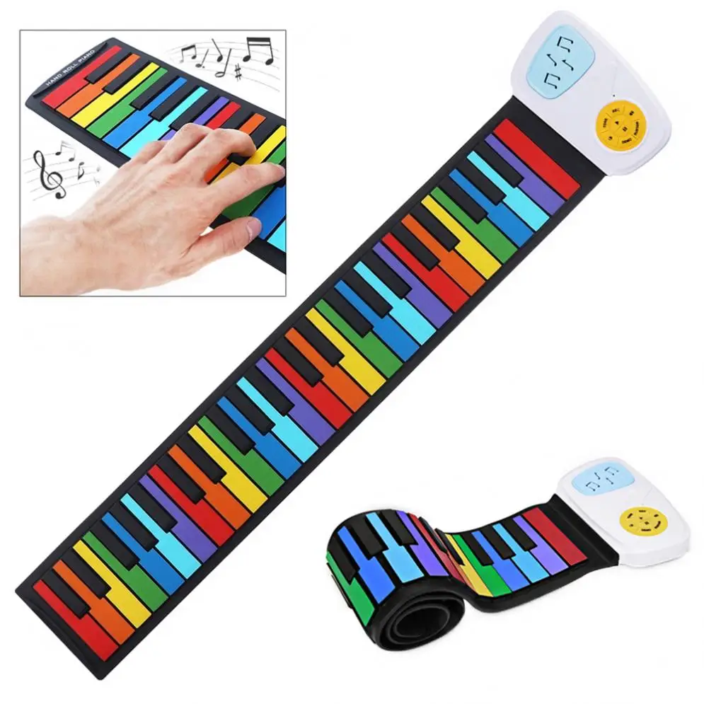 

49 Keys Colorful Silicon Flexible Hand Roll Up Piano Electronic Keyboard Organ Built-in Speaker Enlightenment Music Gift Hot