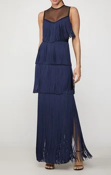 

High Quality Sexy Bandage Dress Elegant Tassel Women Night CLub Evening Party Dresses Long Bodycon