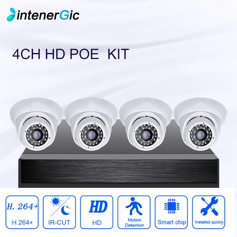 

INTENERGIC 4CH POE KITS 2 million 4CH POE monitoring kit 4 hemispheric cameras plus POE video recorder