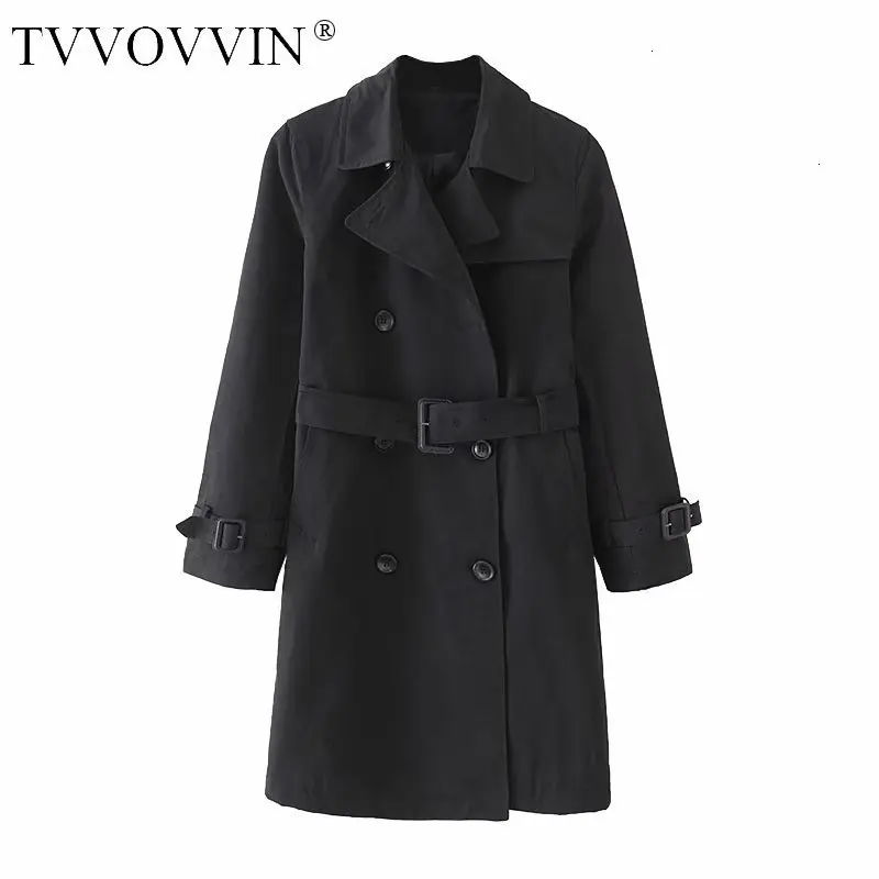 TVVOVVIN Autumn Three-colour Classic Autumn Long Fund Solid Color Match Belt Windbreaker Both Row Buckle Loose Coat Woman ZX128