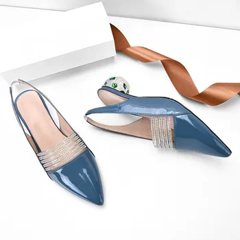 

MLJUESE 2020 women sandals cow leather Rome style blue color pointed toe high heels beaches sandals party dress size 41