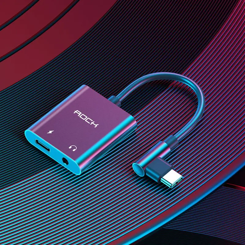 ROCK 2в1 usb type C адаптер type-C до 3,5 мм разъем для наушников вспомогательный конвертер 3A PD Быстрая зарядка аудио кабель для huawei Xiaomi Phone - Цвет: Black