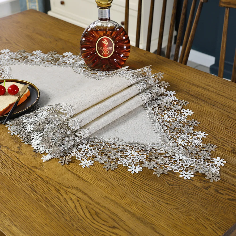 Nappe Rectangulaire En Dentelle Florale, Couverture De Table Basse