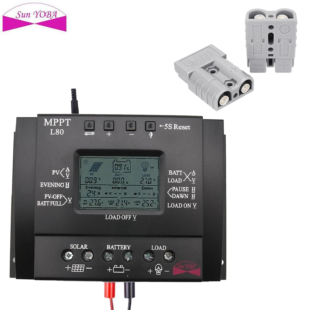 L80A Lcd 60/80A MPPT солнечный 3 Таймер регулятор заряда контроллер+ 2X разъем - Напряжение: L80A