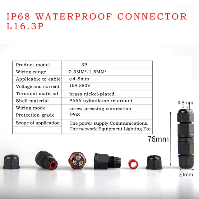 IP68 Waterproof Connector 2 Pin 3 Pin 4 Pin 5 Pin Electrical Terminal Adapter Wire Connector Screw Pin connector LED Light pin L16  3p