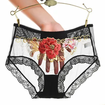 

High Quality Sexy Low Waist Mesh See Through Lingerie Girl Transparent Ladies Women Underwear Panty Lace Briefs Bikini Thongs