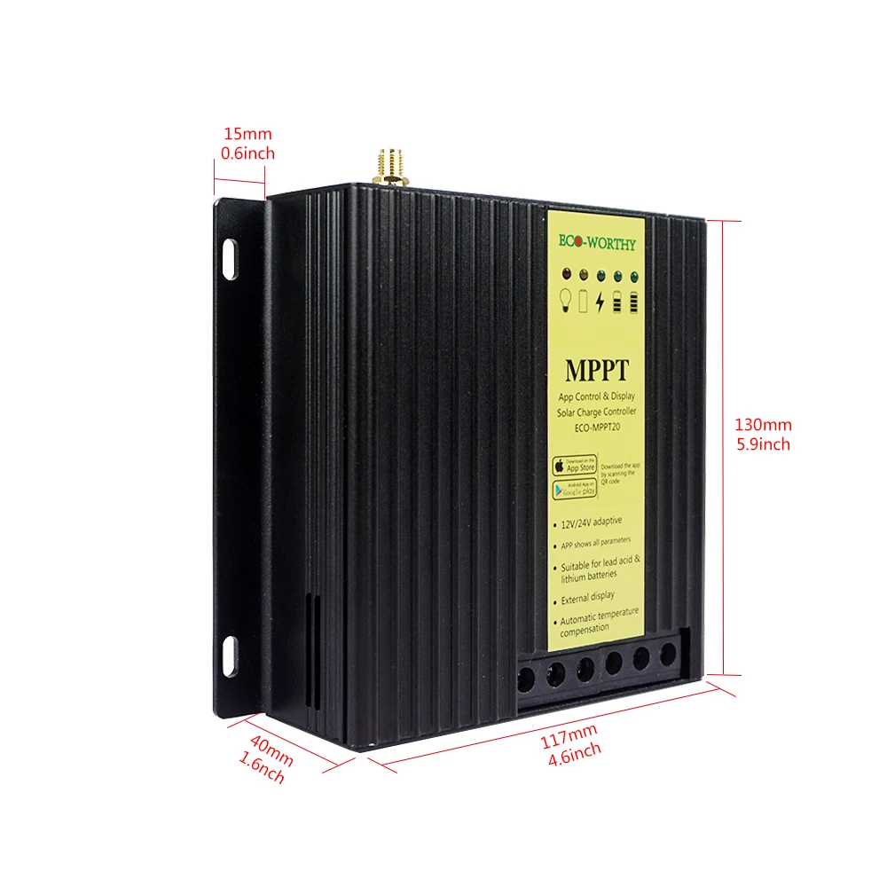 NEW 20A MPPT ECOworthy 20A/40A MPPT контроллер солнечного зарядного устройства с функцией Bluetooth солнечные панели система батарея ЖК-дисплей монитор 12 В/24 В - Цвет: NEW 20A MPPT