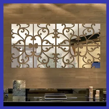 

4 pcs/set 3D DIY Acrylic Mirror Wall Stickers Modern Design Home Decoration Mirror Wall Sticker vinilos paredes Silver