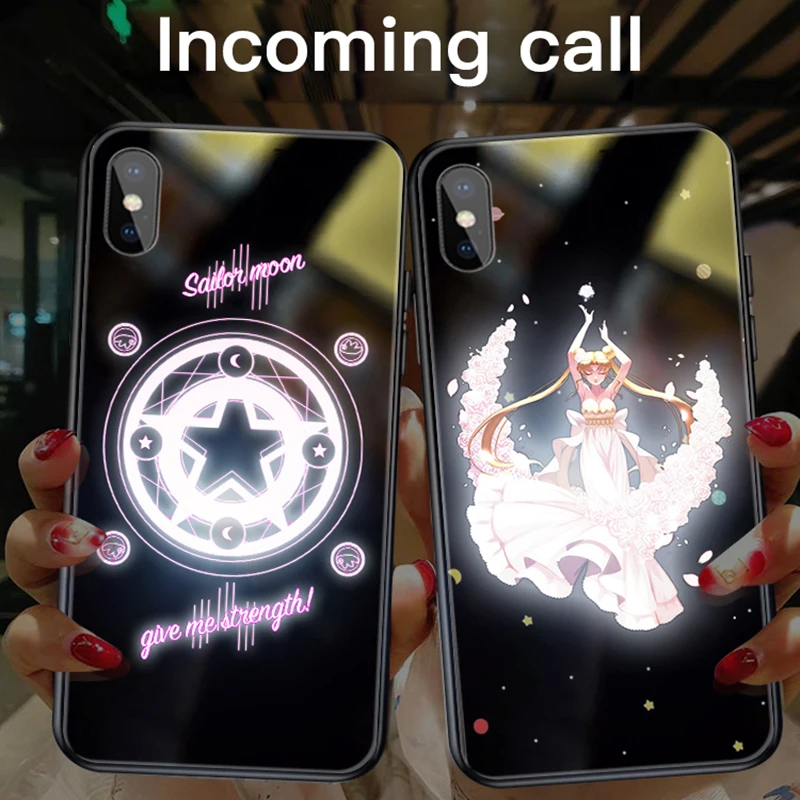 Чехол из стекла с рисунком Сейлор Мун для iPhone XSmax XR XS X 8 7 Plus, Роскошный милый умный светящийся чехол для телефона