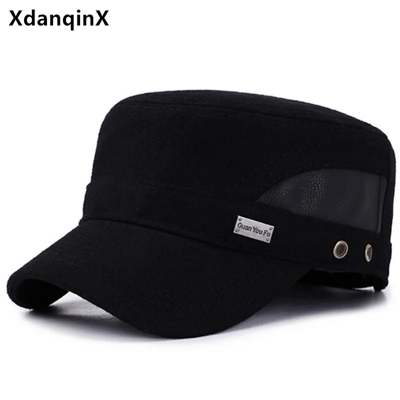 XdanqinX Winter Men&#39s Cap Warm Earmuffs Caps New Thermal Military Hats Snapback Men Flat Adjustable Size Casual Navy Hat | Аксессуары