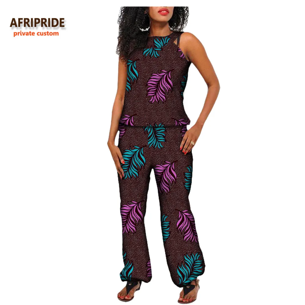 Afripride, африканские брюки, костюм для женщин, сделанный на заказ, топ без рукавов+ длинные штаны, хлопок, Женский Повседневный костюм, A722625 - Цвет: 334X