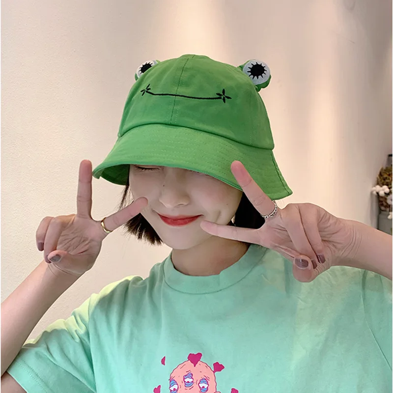 SWAK Women Bucket Hat Summer Hat Fashion Frog Eyes Caps Female Sun Protection Animals Fishing Cap Cute Sun Hat Big Basin Hat golf bucket hat