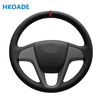 

DIY Hand-stitched Black Artificial Leather Car Steering Wheel Cover For Hyundai Solaris (RU) 2010-2016 Verna 2010-2016 i20