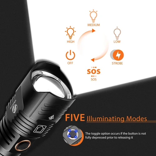 슈퍼 브라이트 XHP160 강력한 LED 손전등, XHP99 방수 토치, USB 충전식 18650 랜턴, 휴대용 줌 캠핑 조명 3