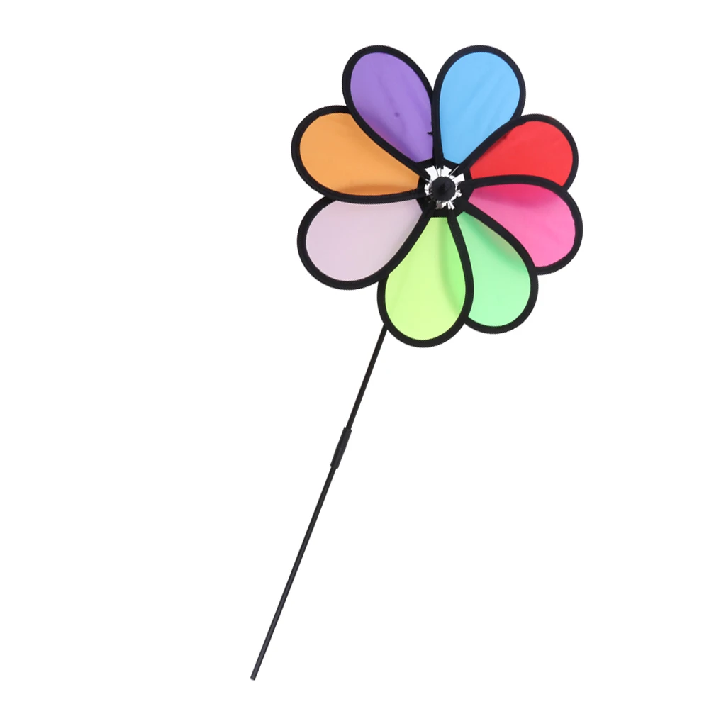 Rainbow Triple Wheel Spinner- Ground Stake Included - Colorful Wind Spinner for your Yard and Garden
