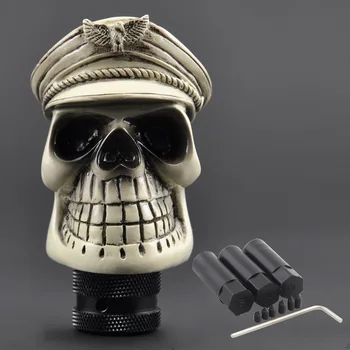 

Universal White Officer Hat Skull Car Gear Shift Knob Shifter Stick Lever w/Hoses For SUV Crossover Truck Wagon Hatchback Coupe