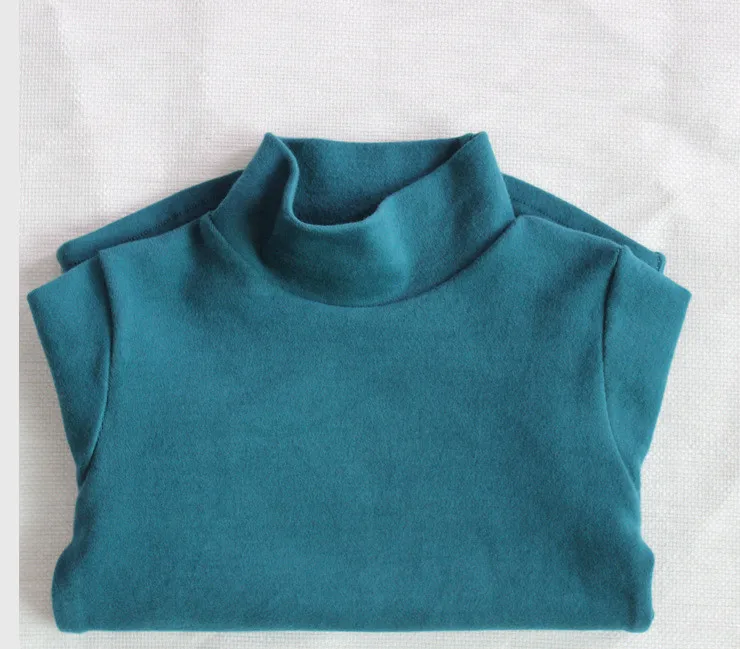 Children Winter Thicken T shirts Pure Color Turtleneck Tops Korean Style Long Sleeve Baby Boys Girls Warm Elastic Tees 6 colors - Цвет: blue