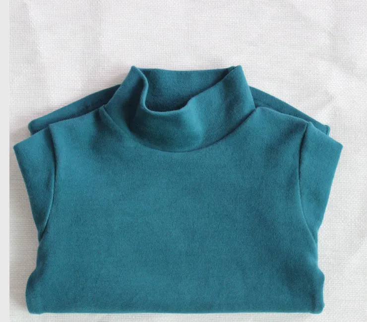 blue Children Winter Thicken T shirts Pure Color Turtleneck Tops Korean Style Long Sleeve Baby Boys Girls Warm Elastic Tees 6 colors - Цвет: blue