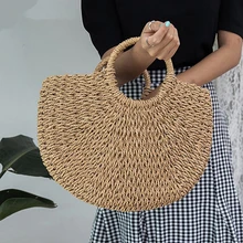 Портативная соломенная тканая сумка леди Ретро Простой пляжный праздник сумка ручной работы Круглый браслет сумка