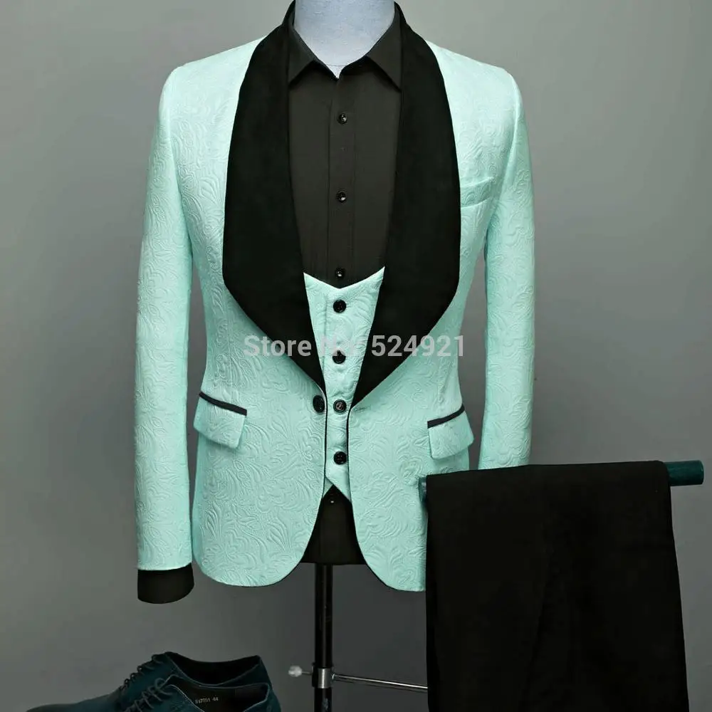 

Men Suits Purple Mint Green and Black Groom Tuxedos Shawl Satin Lapel Groomsmen Wedding Best Man ( Jacket+Pants+Vest+Tie ) C726