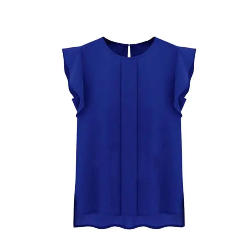 Blouse Miofar Women's Candy Color Chiffon Round Collar Short Ruffle Sleeve Loose Shirt Blouse Tops Women Tops  Women Blouses